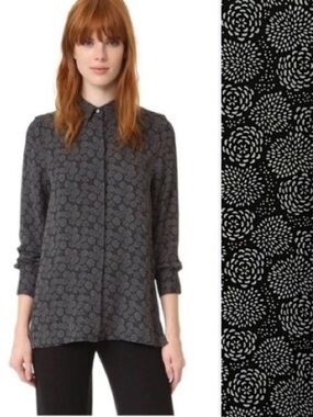 Vince Silk Floral Print Blouse Black Gray Size 8